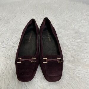 Stuart Weitzman Dark Burgundy Suede Leather Horse-bit Moc Toe Loafers Size 7.5M
